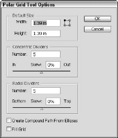 Double-click another Segment tool, and options respective to that tool appear in another dialog box. In this example, the Polar Grid tool was double-clicked.