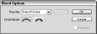 Double-click the Blend tool, and the Blend Options dialog box appears.