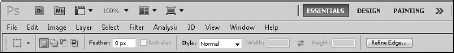 When you click a tool in the Photoshop Toolbox, the Options bar changes options respective to the active tool.