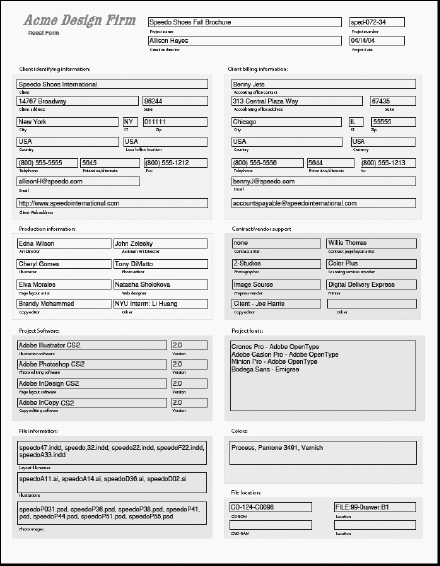 A sample form created in Adobe Illustrator CS5 and opened in Adobe Acrobat where form fields were added