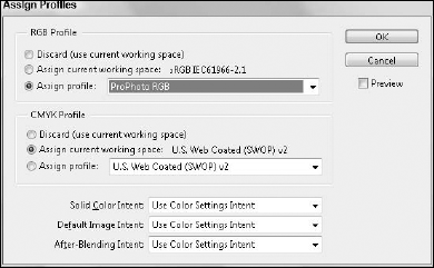 InDesign's Assign Profiles dialog box