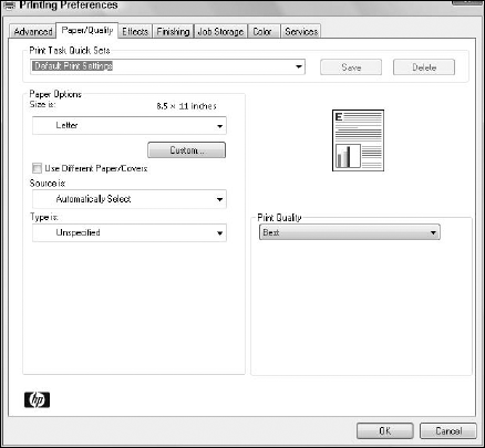 Set the print options from available settings defined by your print driver.