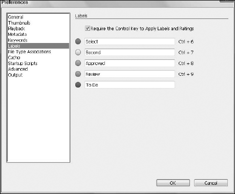 Open the Preferences dialog box, and click Labels to change label options.