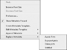 Select Replace (or Append) Metadata, and select a template name appearing in the submenu.