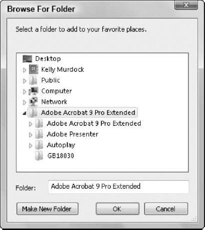 Open a context menu on Favorite Places in the Open Files category, and a dialog box opens where you target a folder to add as a favorite place.