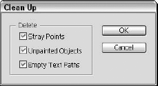 The Clean Up dialog box lets you select which cleanup objects to delete.