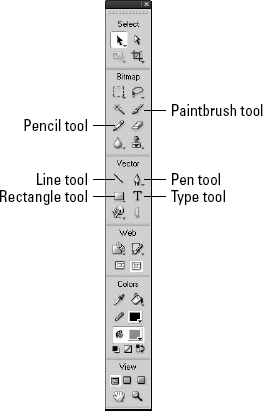 The Fireworks drawing and painting tools