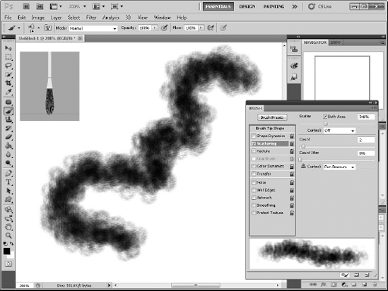 By altering the Bristle properties, the brush changes as you move the brush.