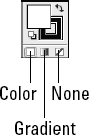 The icons under the Fill and Stroke boxes can fill the selected object with a color, a gradient, or neither.