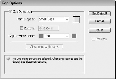 You can use the Gap Options dialog box to close any gaps in the current Live Paint group.