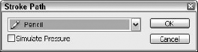 The Stroke Path dialog box lets you select a tool to use to stroke the path.