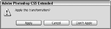 This confirmation dialog appears after several transformation operations have been combined within Photoshop.