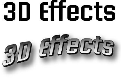 In Illustrator, this 3D effect was easily created using regular type (top) and then applying a stroke, gradient, extrude effect, warp effect, and drop shadow.