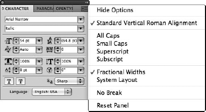 The right-pointing arrow opens the panel menu.
