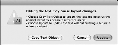 Clicking any legacy text block with the Type tool opens a dialog box where you can decide how the type is updated.