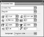 The InDesign Character panel offers almost identical options to those in the Illustrator Character panel.