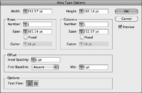 You can apply Area Type attributes in Illustrator.