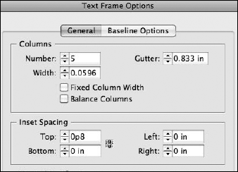 The Text Frame Options dialog box