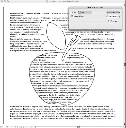 Select the Invert Wrap check box to contain text within an object.