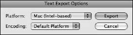 The Text Export Options dialog box