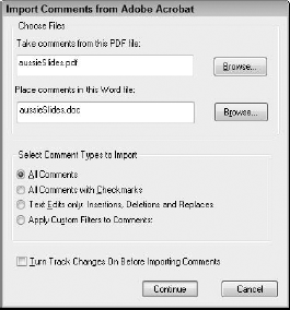 The Import Comments from Adobe Acrobat dialog box