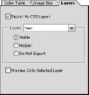 The Layers panel in the Save for Web window