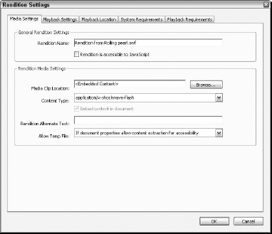 The Rendition Settings dialog box