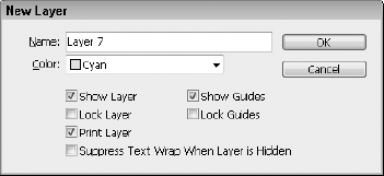The New Layer dialog box lets you name the new layer, choose its color, and set other options such as visibility and locking.