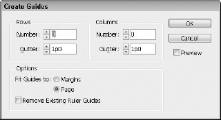 The Create Guides dialog box creates a series of evenly spaced guides.