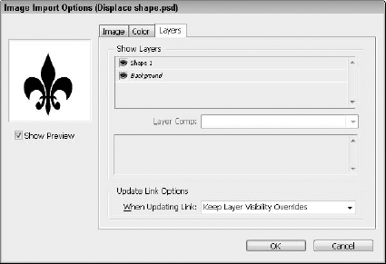 The Image Import Options dialog box includes panels for selecting the Alpha Channel and Color Management profiles.