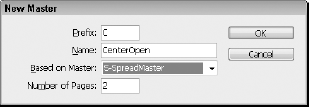 The New Master dialog box lets you name the Master spread and give it a prefix.