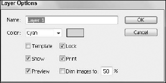 The Layer Options dialog box in Illustrator