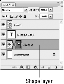 Shape layers show up in the Layers palette with two thumbnails—one for the fill and one for the layer mask.