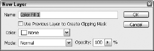 Creating a new fill layer opens the New Layer dialog box.