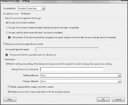 The Password Security–Settings dialog box