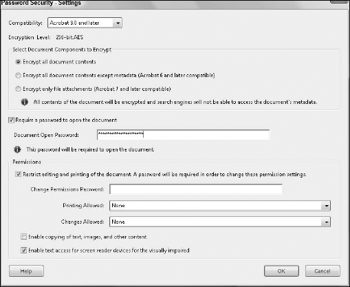 The Password Security–Settings dialog box