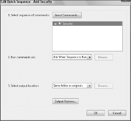 The Batch Edit Sequence–Add Security dialog box