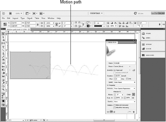 Motion paths for animated objects are visible and editable.