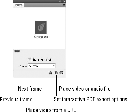 The Media palette lets you preview any imported video or audio file.