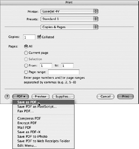 Select a PostScript printer or the Adobe PDF printer. Select Save as PDF, and save the file as a PDF document.