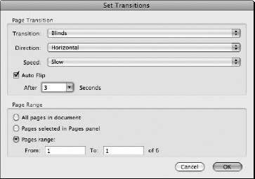 In this dialog box, select a page transition from the Transition menu.