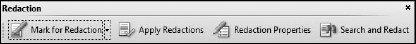 The Redaction toolbar contains four tools.