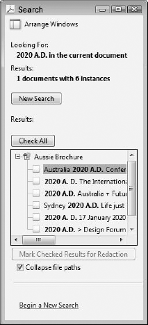 Click Check All or individually check the items you want to redact in the open PDF or from a collection of PDF files.