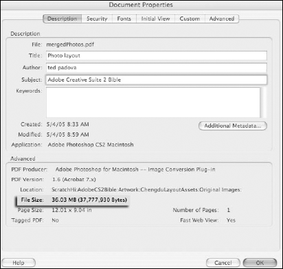 The Document Properties dialog box