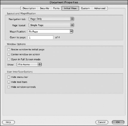 Setting initial views as part of the PDF document