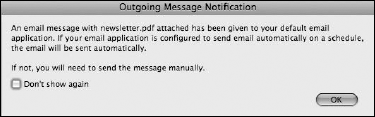 A dialog box informs you that a new message has been delivered to your e-mail application.