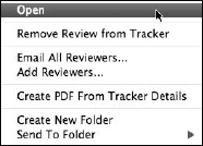 Open a context menu on a file listed in the left pane of the Tracker for more options.