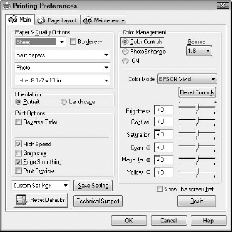 Click Color Controls in the Printing Preferences dialog box.