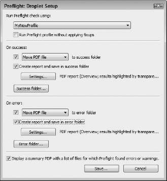 Choose Create Preflight Droplet from the Options pull-down menu to open the Preflight: Droplet Setup dialog box.