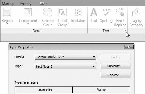 Accessing the type properties of the Text system family